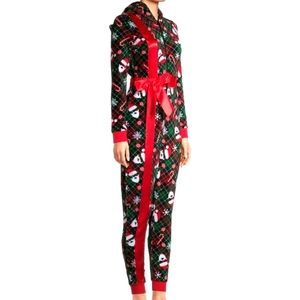 NWT Christmas Present Pajama Onesie w/ Hoodie Plus Size 3X Holiday Print